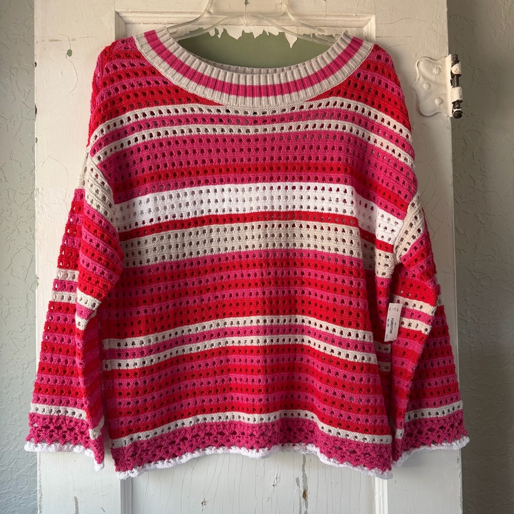 NWT‎ NIC+ZOE Pink and White Striped Sweater